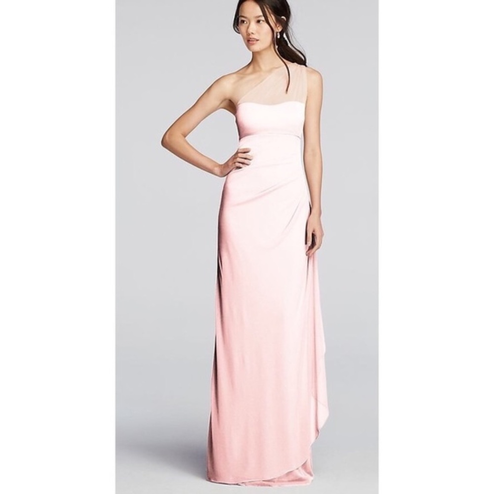 Long Mesh One Shoulder Illusion Dress Petal Color